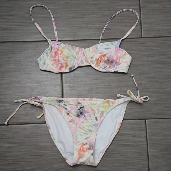 Xhilaration Juniors Ribbed Underwire Bikini Multi Tie Dye Bikini Set - Picture 2 of 7